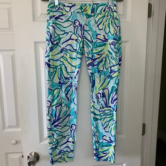 Lilly Pulitzer Kelly Skinny Ankle Womens Pants Tropical Multicolor Print Size 2 - Picture 1 of 9